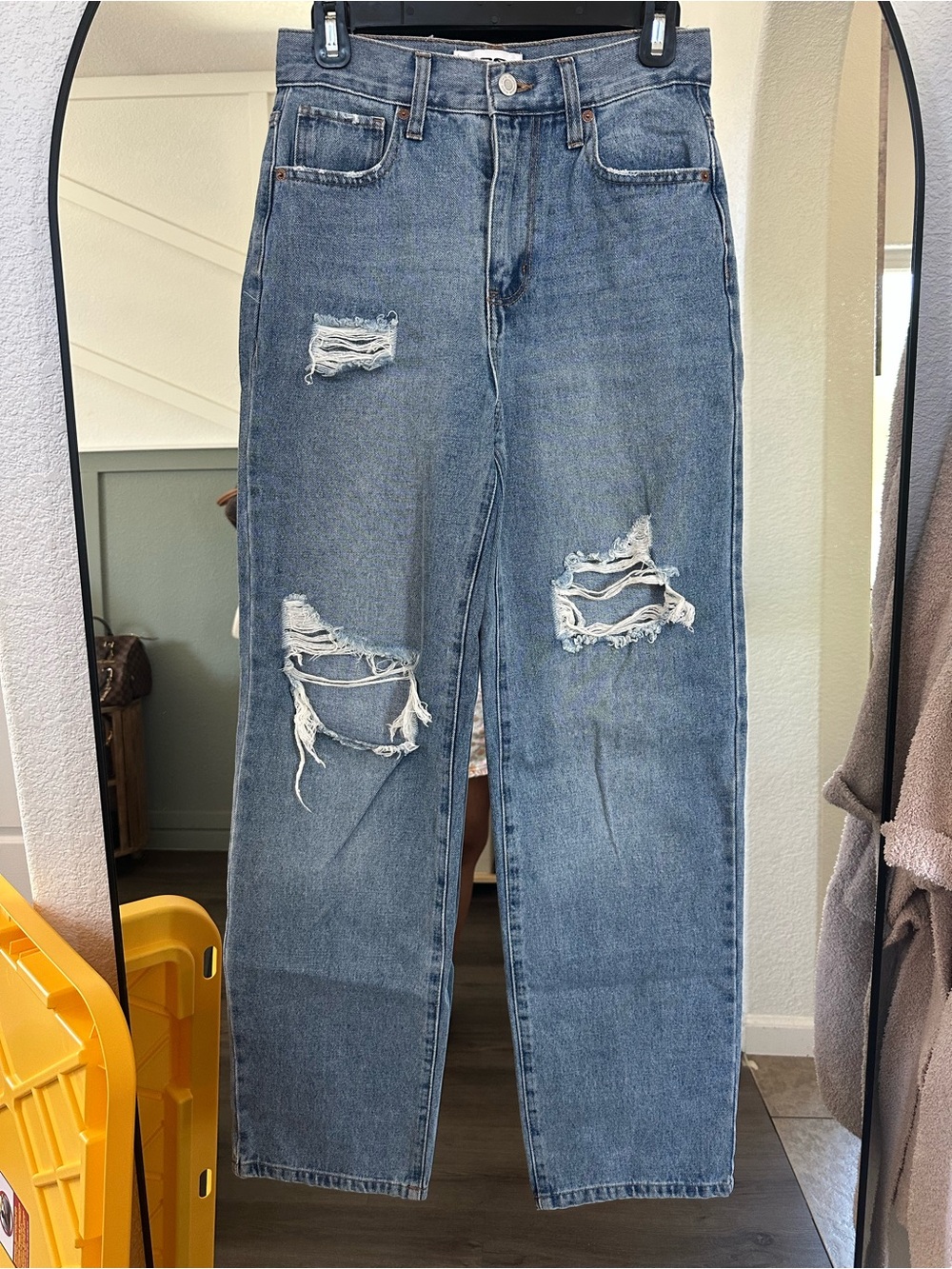High-Rise Distressed Women's Jeans in Medium Blue